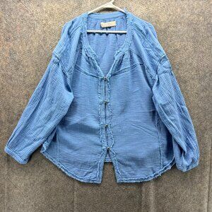 Free People Blue Gauze Button-Down Shirt